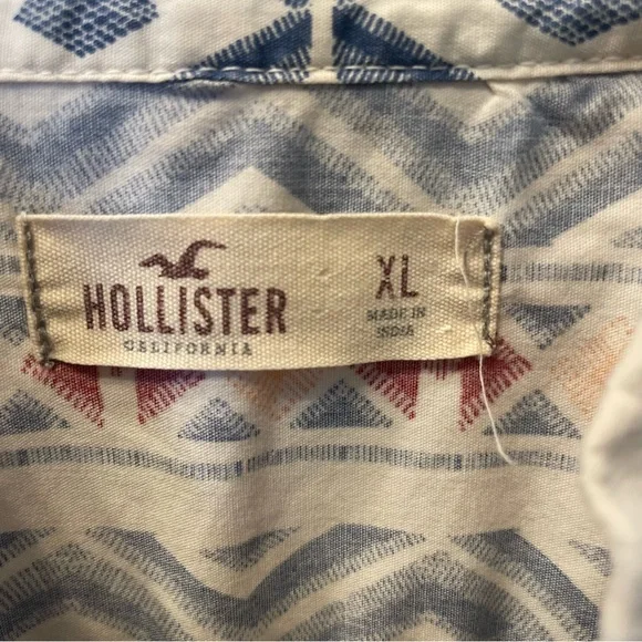 Hollister California Aztec Short Cuffed Sleeve Button Down Shirt Teen XL Tribal - Picture 7 of 14